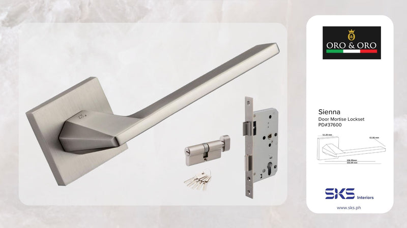 ORO & ORO 092-15E+S7260-24S+SKNC-70 Sienna Handle on Square Rose, Mortise Sash Lock , Cylinder ( Matte Satin Nickel)