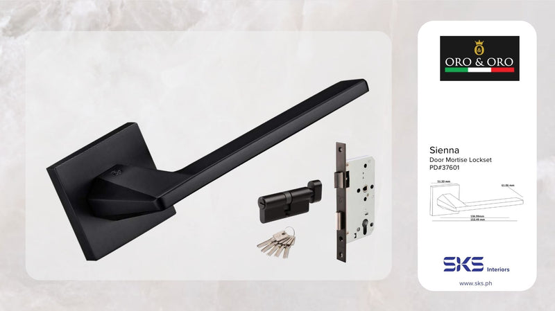 ORO & ORO 092-15E+S7260-24S+SKNC-70 Sienna Handle on Square Rose, Mortise Sash Lock, Cylinder (Black)