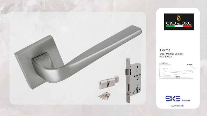 ORO & ORO 072-15E+S7260-24S+SKNC-70 Forma Handle on Square Rose, Mortise Sash Lock,Cylinder, (Matte Satin Nickel)