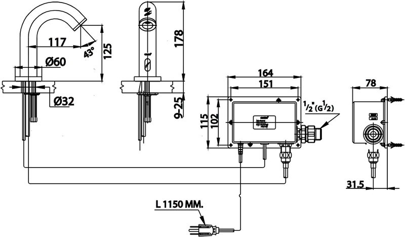 COTTO LAVATORY FAUCET ^CT533AC    Automatic w/led