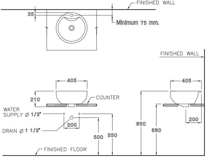 COTTO LAVATORY C0007  AVANTI above counter