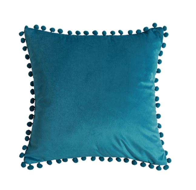 Pom Throw Pillow Cover 45x45 - Aqua