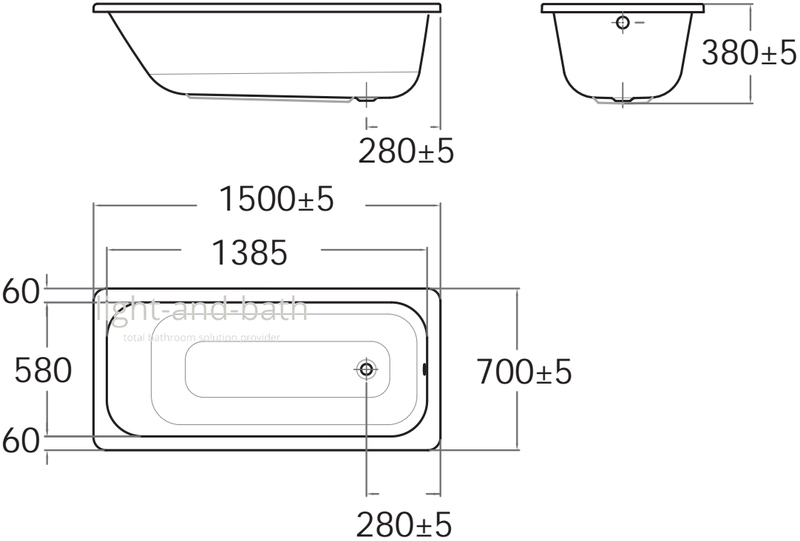 ^American Standard BATHTUB NEW CODIE DROP-IN white 1500x700x420 w/pop-up