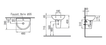 HCG HALF/PED TITAN LAVATORY LF61S white