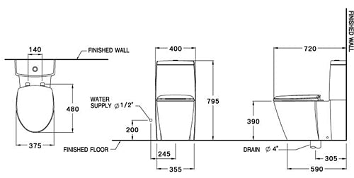 COTTO WATERCLOSET C12027 SERENA two pc