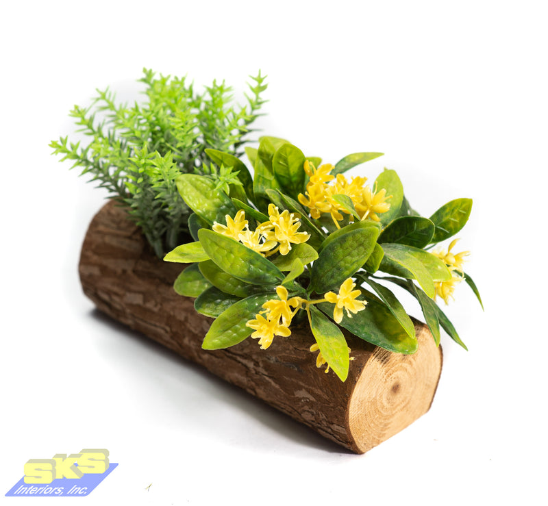 Faux Flowers CH0836A Artificial Plant on Log Yellow/Purple