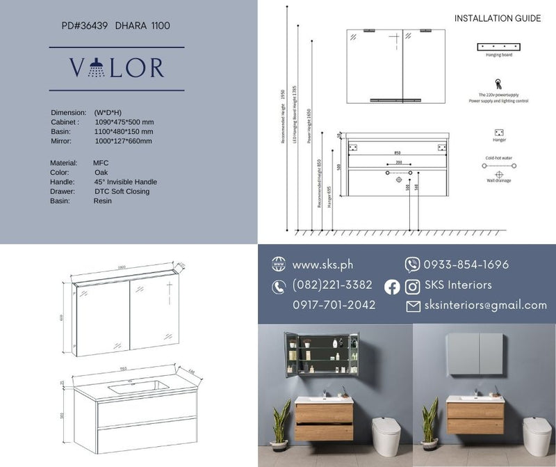 Valor Dhara 1100 V005-1100 Bath Vanity Set