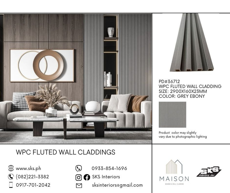 MAISON WPC Fluted Wall Panel Cladding 2900x160x23MM - Grey Ebony