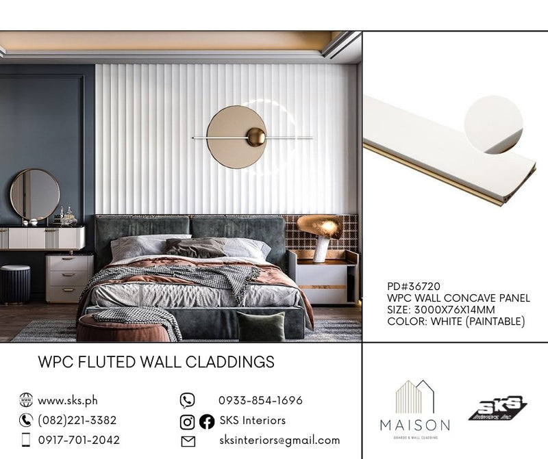 MASION WPC Fluted Concave Wall Panel Cladding 3000X76X14MM -White (Paintable)