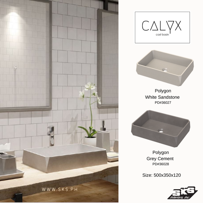 Calyx Cast Basin Polygon White Sandstone 500x350x120mm
