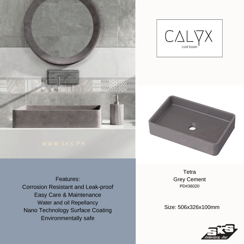 Calyx Cast Basin  Tetra  Grey Cement  506x326x100mm