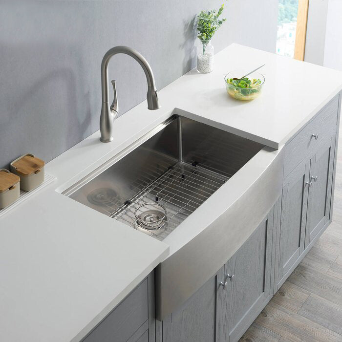 PRIMY FARMHOUSE 4171F-BG 1B Kitchen Sink 30"x21"x10"  With Bottom Grid C6D Strainer & Complete Fittings