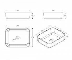 HCG CLOUD VESSEL TYPE WASH BASIN 2019 L3711 RECTANGULAR L500xW400xH130mm
