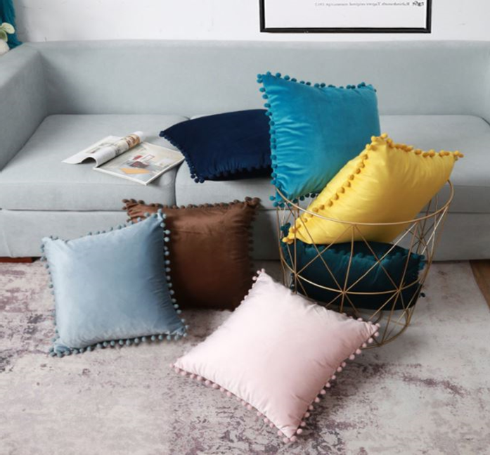 Pom Throw Pillow Cover 45x45 - Gray